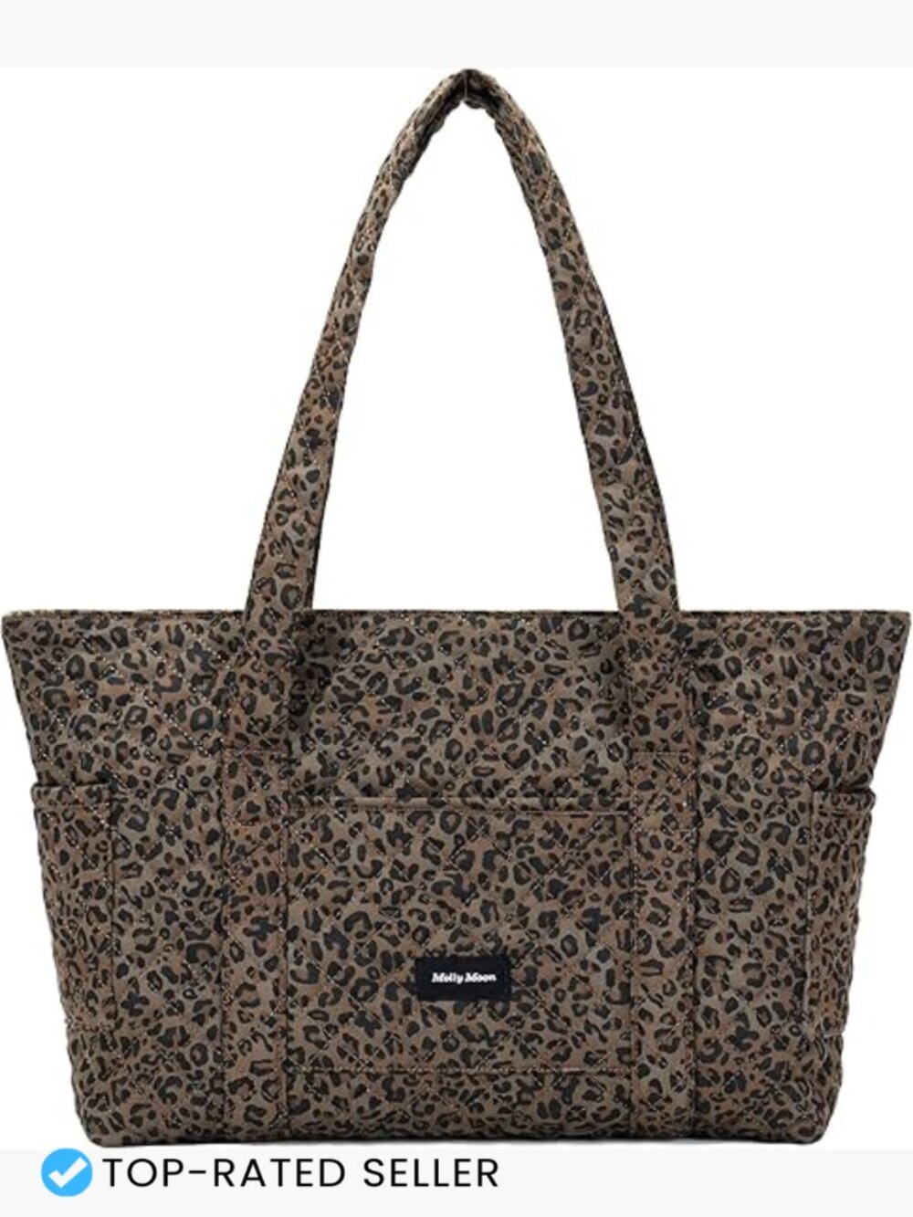 Quilted Leopard Tote Bag Multi-Pocket Shoulder Handbag for College Travel Gym